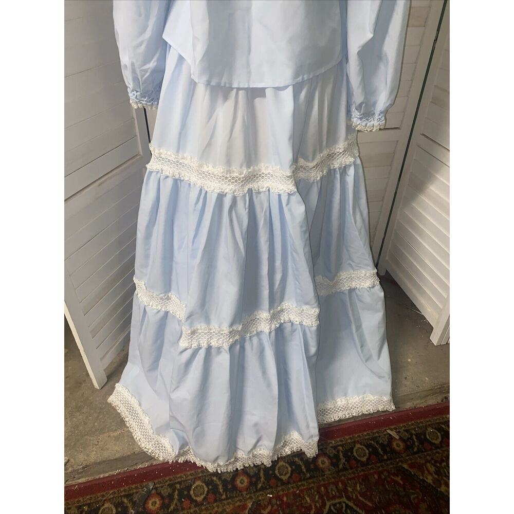 Handmade VTG 60s 70s Blue Cottagecore Country Set Maxi Skirt Blouse Sz Medium - Picture 7 of 11